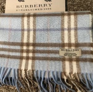 Burberry Scarf plaid blue designer 100% cashmere